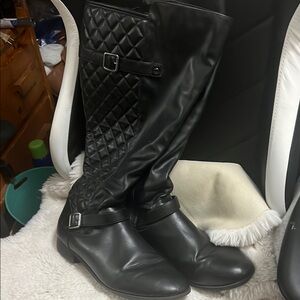Torrid Black Over the Knee Boots with Quilted Shaft Silver Buckle Size 12 EUC
